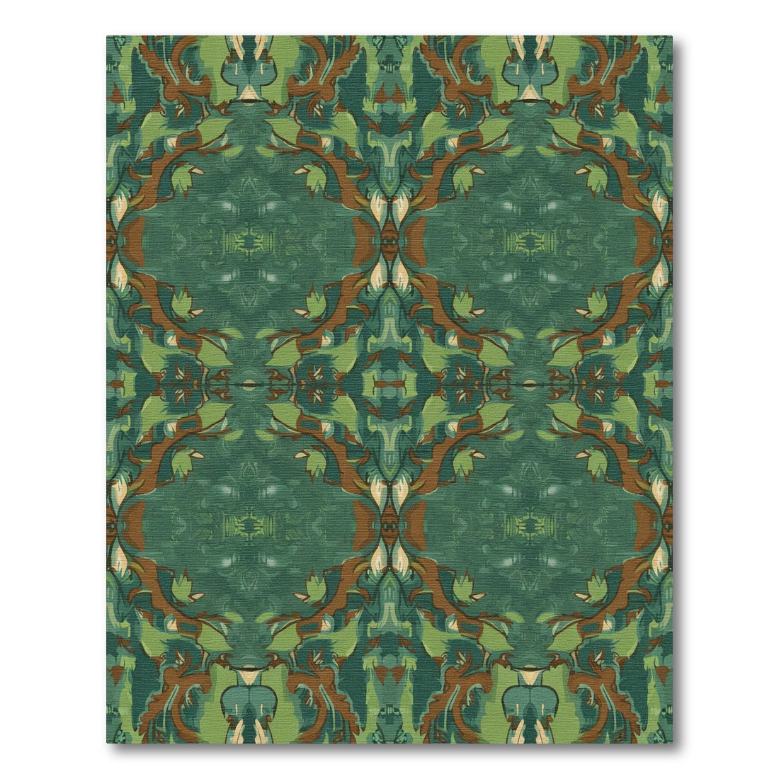 Emerald Green Abstract Floral Scroll Rug