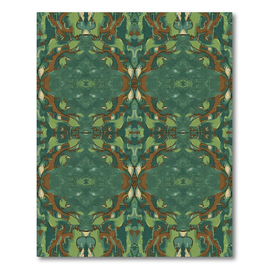Emerald Green Abstract Floral Scroll Rug