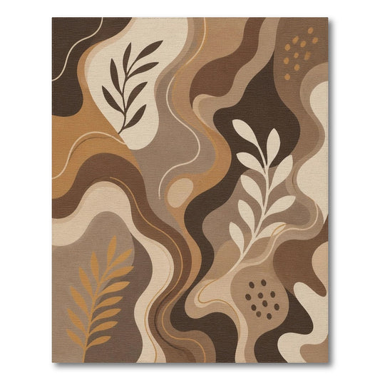 Abstract Leaf Wave Brown Area Rug