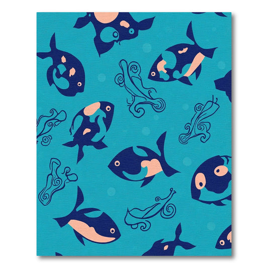 Ocean Blue Fish Swirls Rug