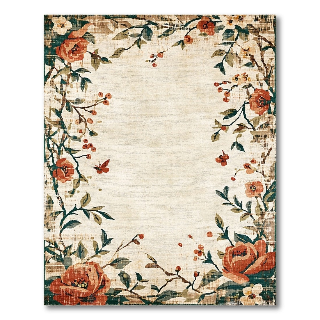 Vintage Floral Beige Area Rug