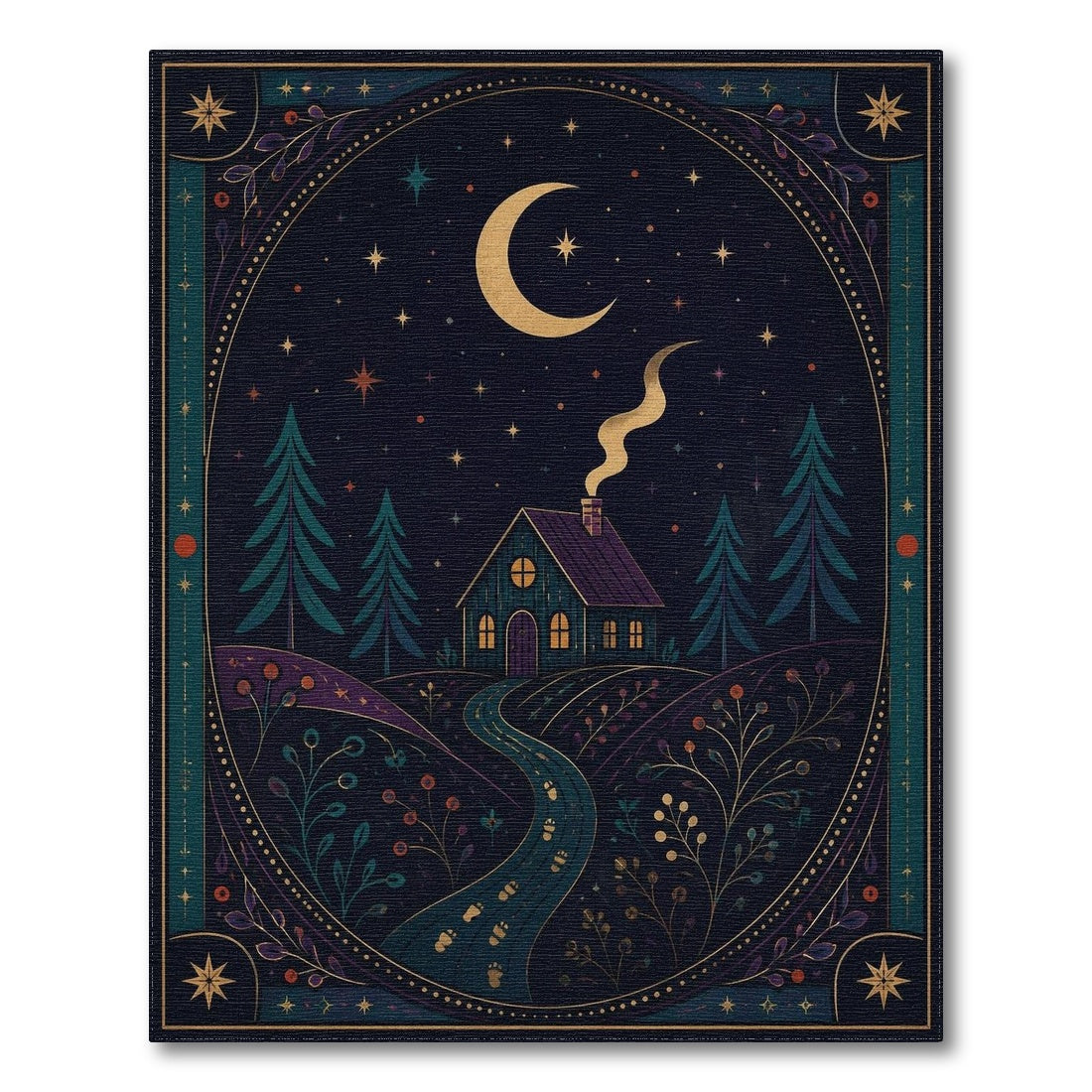 Moonlit Cabin Path Area Rug