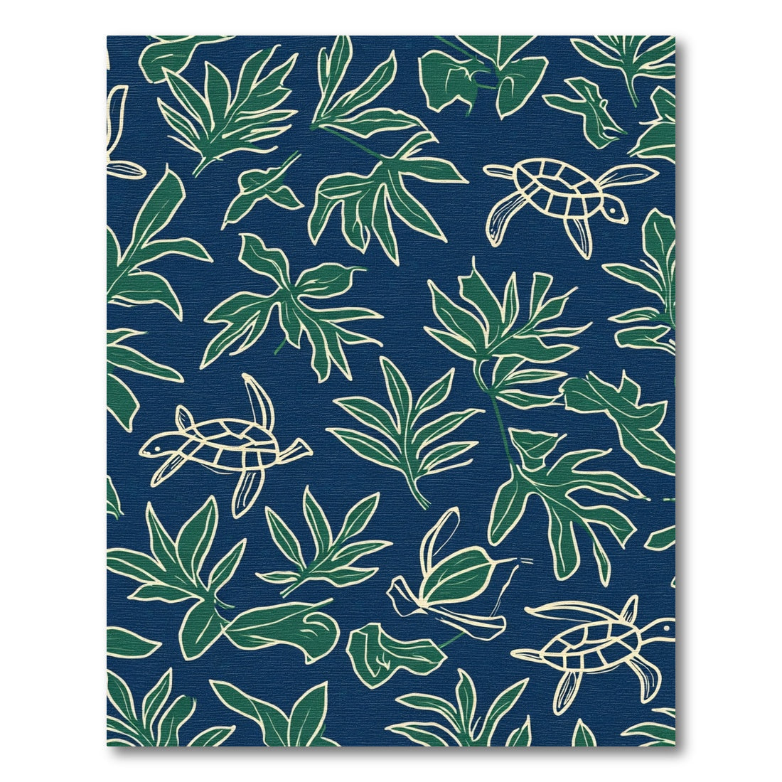 Navy Blue Tropical Turtle Leaf Collage Rug