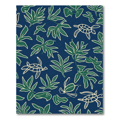 Navy Blue Tropical Turtle Leaf Collage Rug