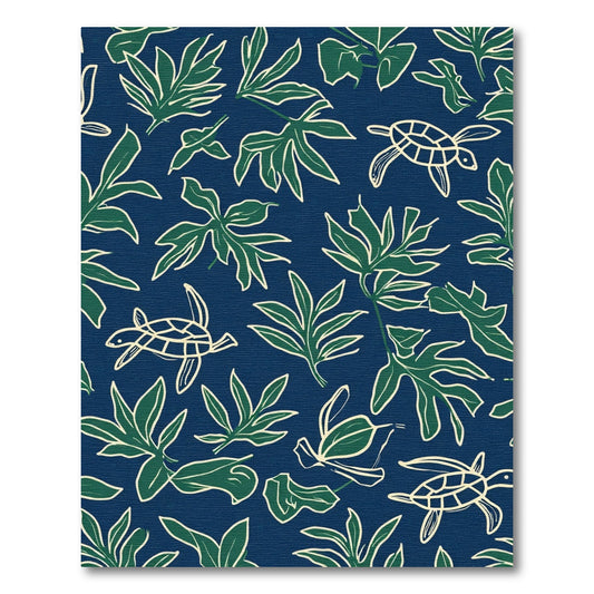 Navy Blue Tropical Turtle Leaf Collage Rug