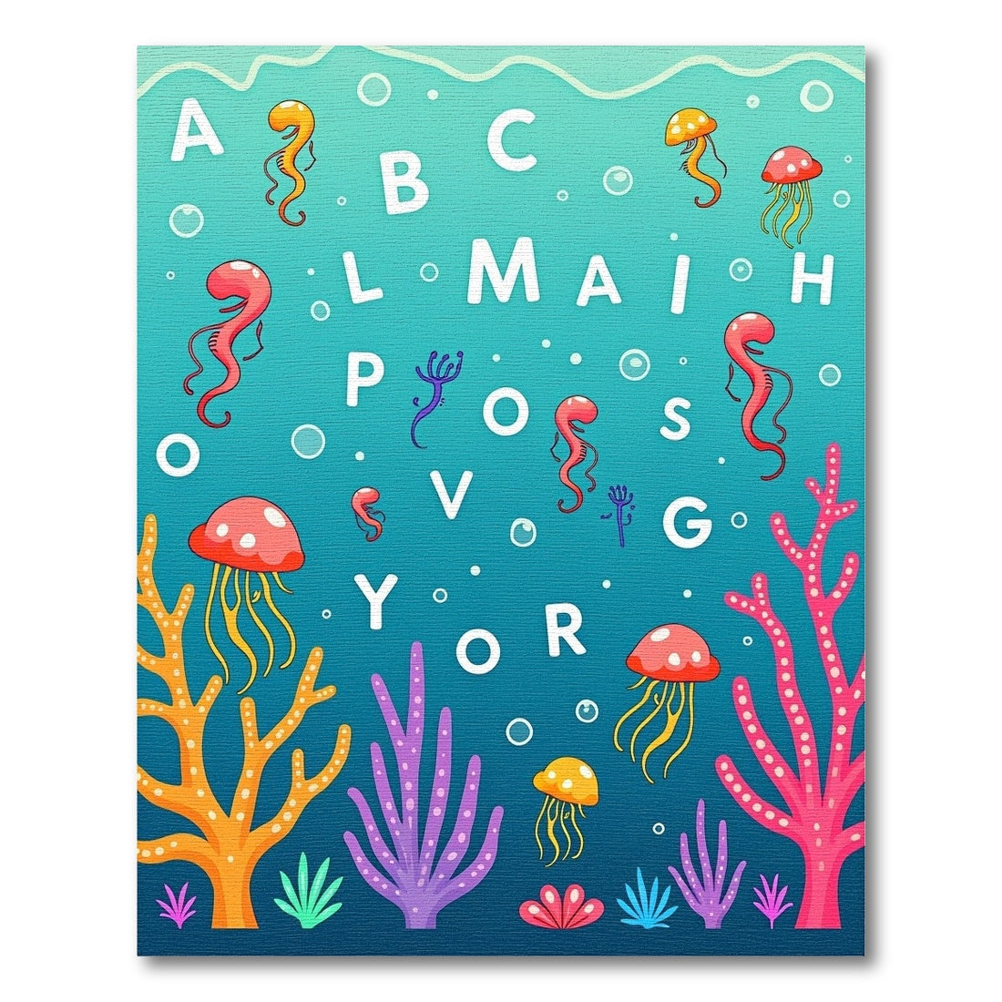 Aqua Alphabet Marine Life Jellyfish Rug