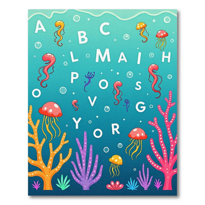 Aqua Alphabet Marine Life Jellyfish Rug