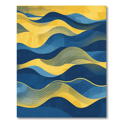 Abstract Blue Yellow Wavy Landscape Rug