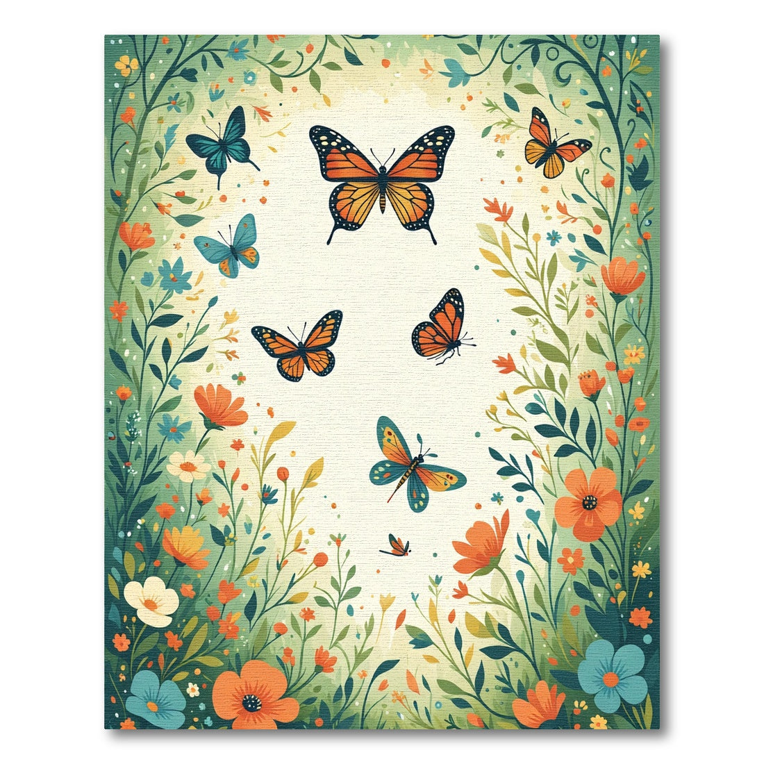Whimsical Monarch Butterflies Garden Meadow Rug