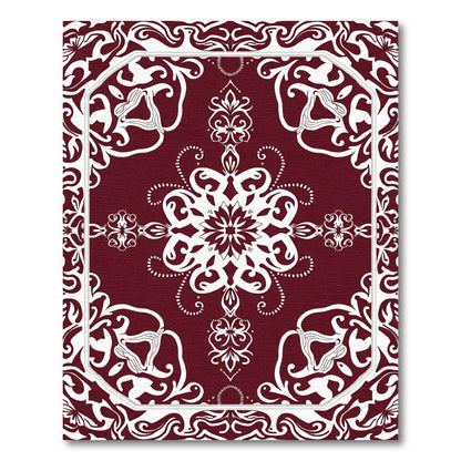 Deep Red White Floral Medallion Border Rug