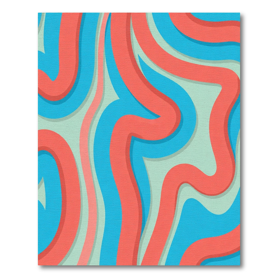 Coral Blue Swirl Abstract Rug