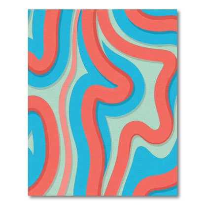 Coral Blue Swirl Abstract Rug
