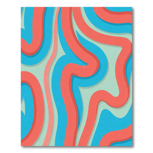 Coral Blue Swirl Abstract Rug