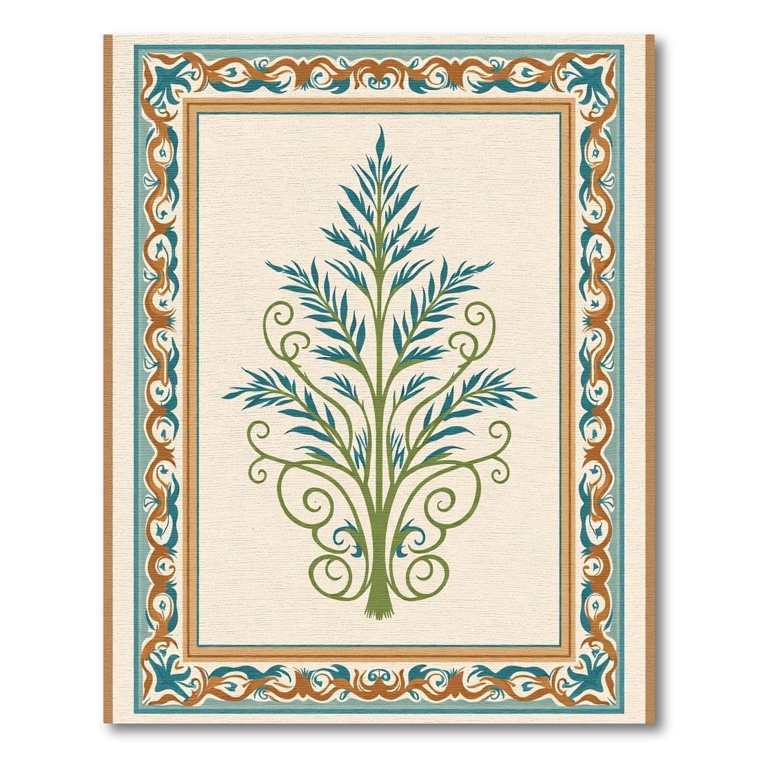 Green Blue Border Tree Rug