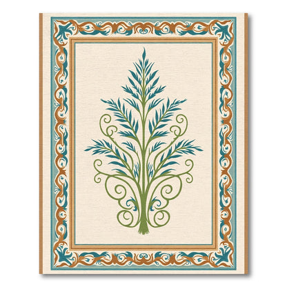 Green Blue Border Tree Rug