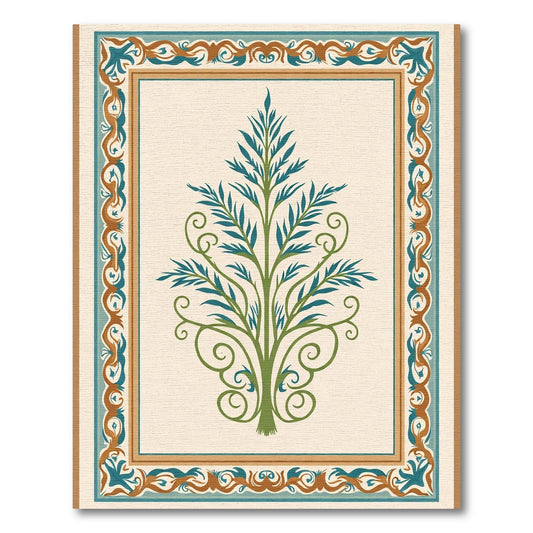 Green Blue Border Tree Rug