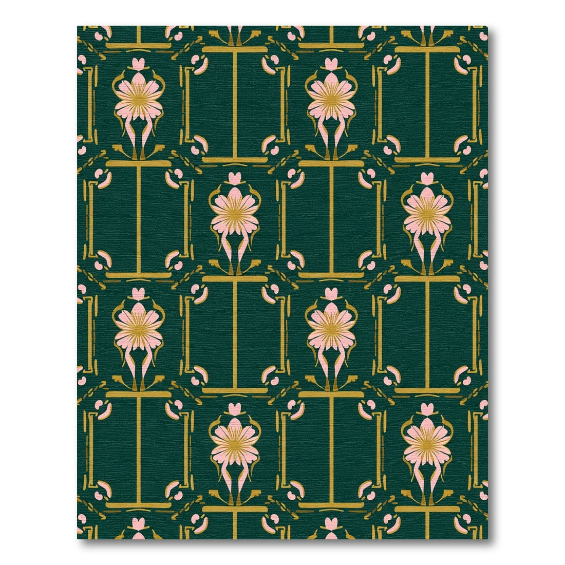 Art Deco Emerald Pink Floral Gate Rug