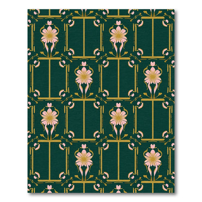 Art Deco Emerald Pink Floral Gate Rug