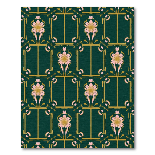 Art Deco Emerald Pink Floral Gate Rug