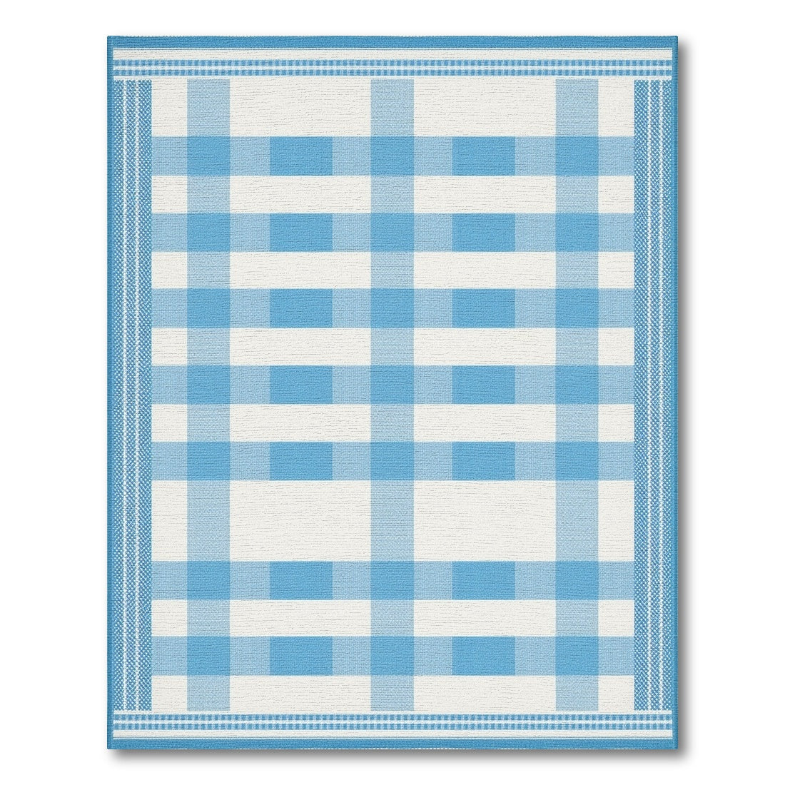 Coastal Beach Blue Gingham Checkered Washable Area Rug