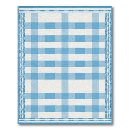 Coastal Beach Blue Gingham Checkered Washable Area Rug