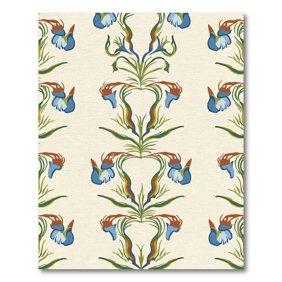 Retro Blue Floral Vine Symmetry Rug