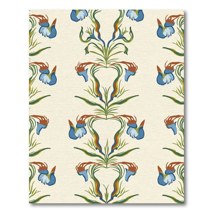 Retro Blue Floral Vine Symmetry Rug