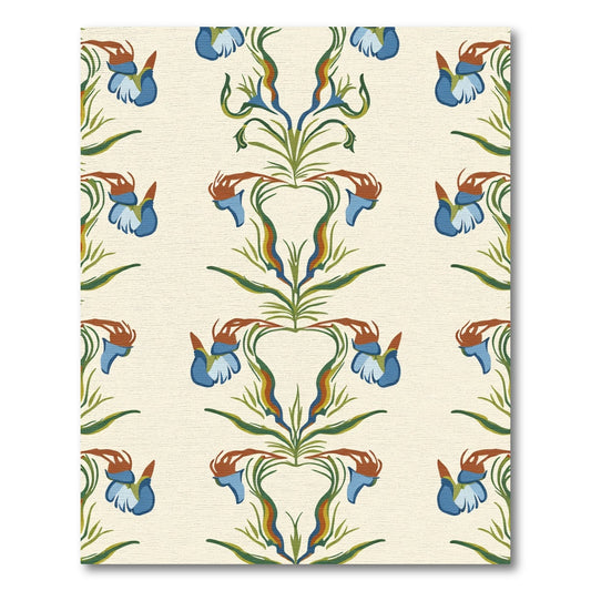 Retro Blue Floral Vine Symmetry Rug