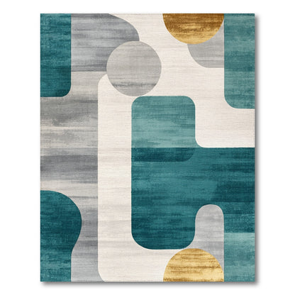 Teal Geometric Area Rug with Gold Accents