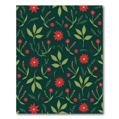 Crimson Red Floral Green Leaf Pattern Rug
