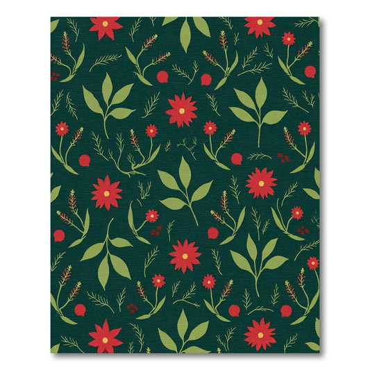 Crimson Red Floral Green Leaf Pattern Rug