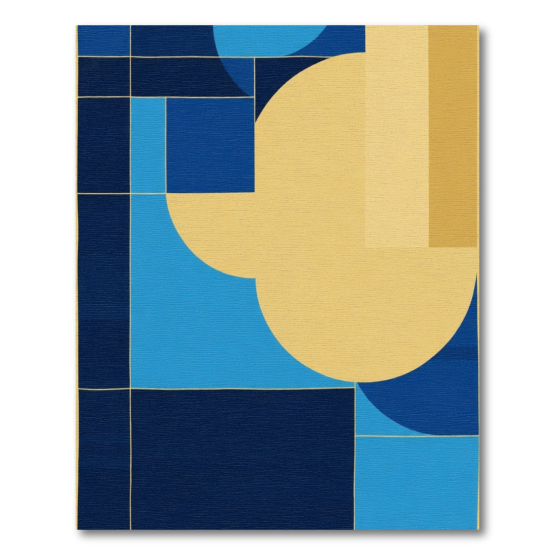Modern Geometric Blue Yellow Arc Rug