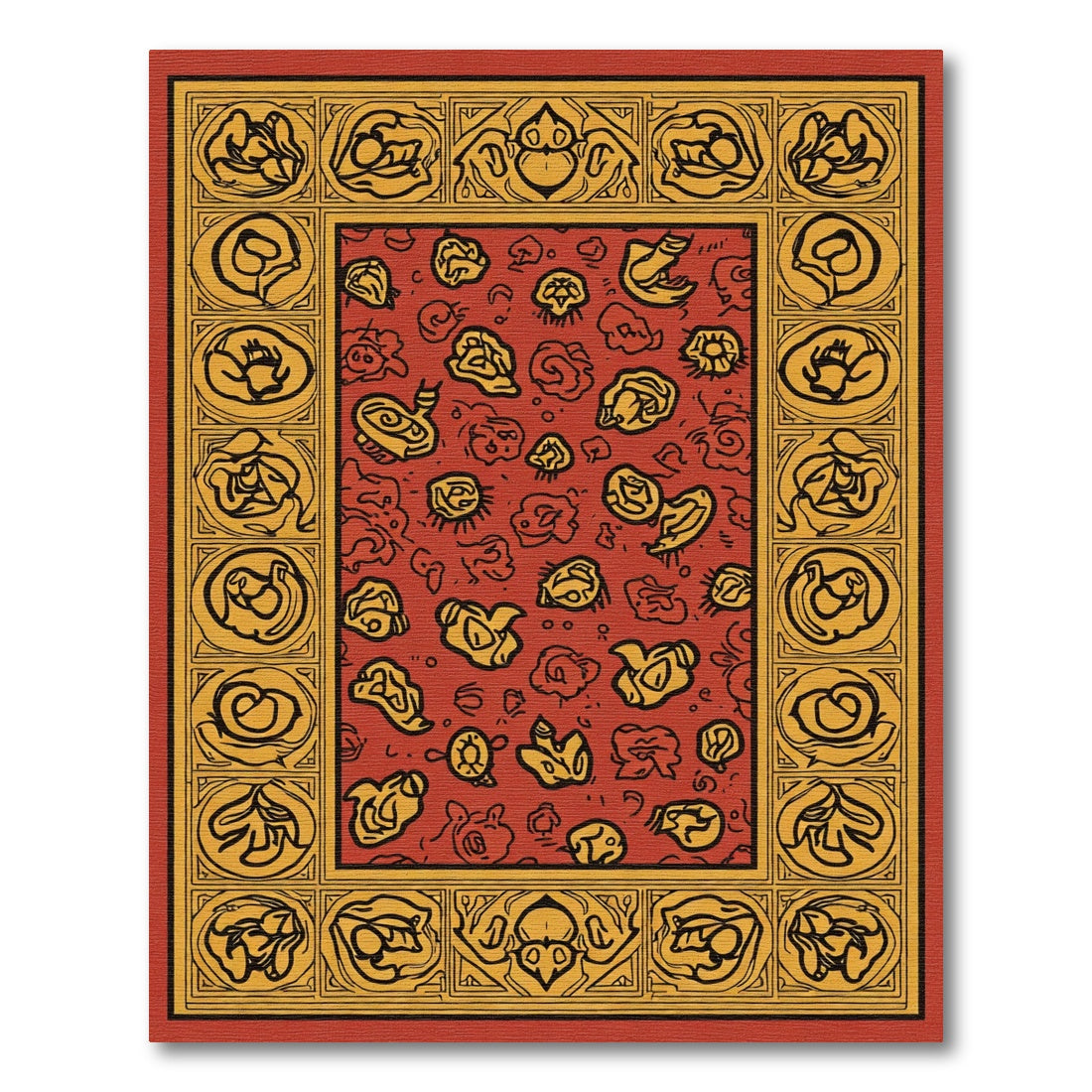 Red Yellow Abstract Scatter Motif Rug