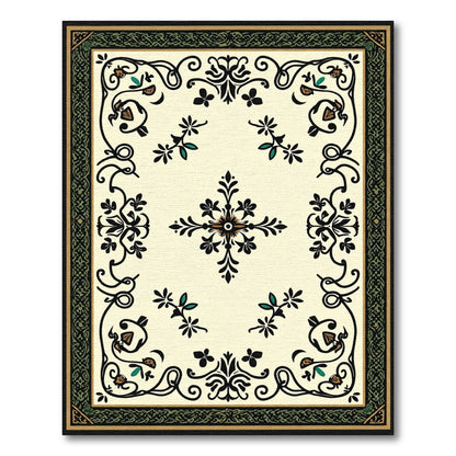 Ornate Black and Gold Floral Medallion Rug