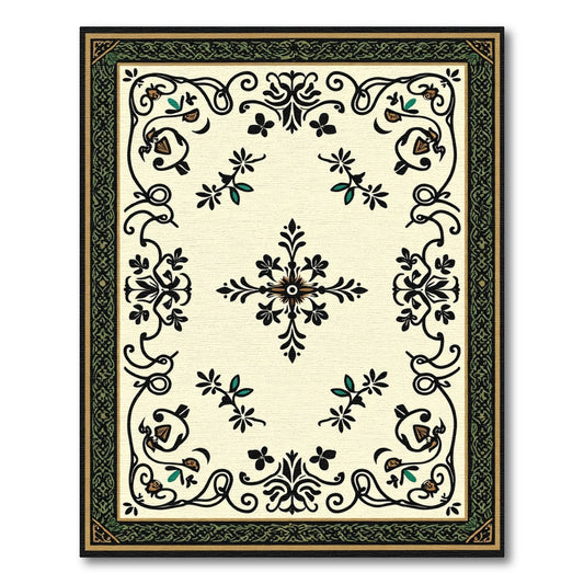 Ornate Black and Gold Floral Medallion Rug