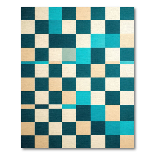 Aqua Beige Teal Checkered Squares Rug