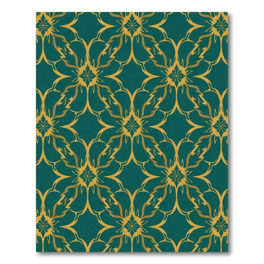 Teal Gold Floral Medallion Lattice Rug