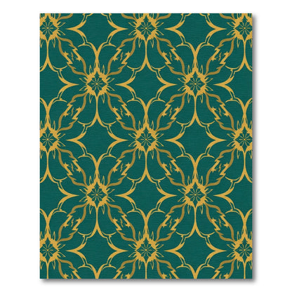 Teal Gold Floral Medallion Lattice Rug