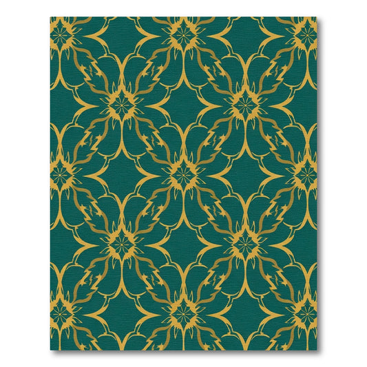 Teal Gold Floral Medallion Lattice Rug