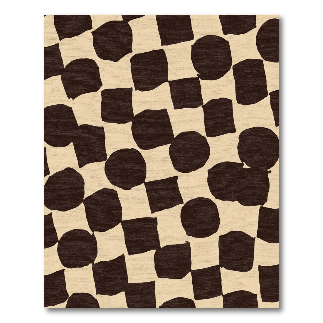 Dark Brown Checkerboard Circles Squares Rug