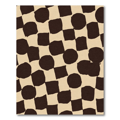 Dark Brown Checkerboard Circles Squares Rug