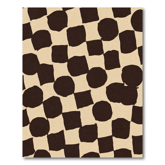 Dark Brown Checkerboard Circles Squares Rug