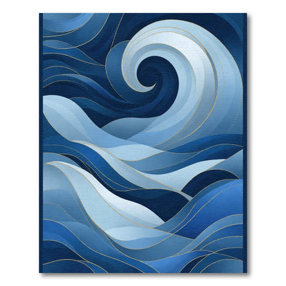 Deep Blue Abstract Swirl Ocean Waves Rug