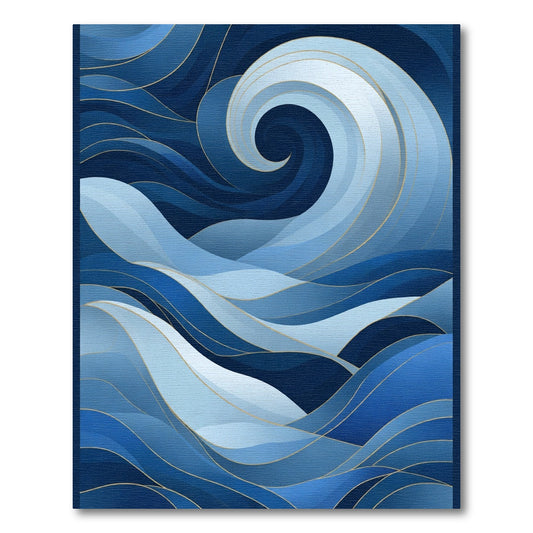 Deep Blue Abstract Swirl Ocean Waves Rug