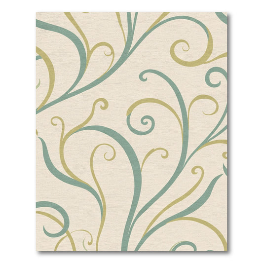 Creamy Teal Leaf Swirls Rug