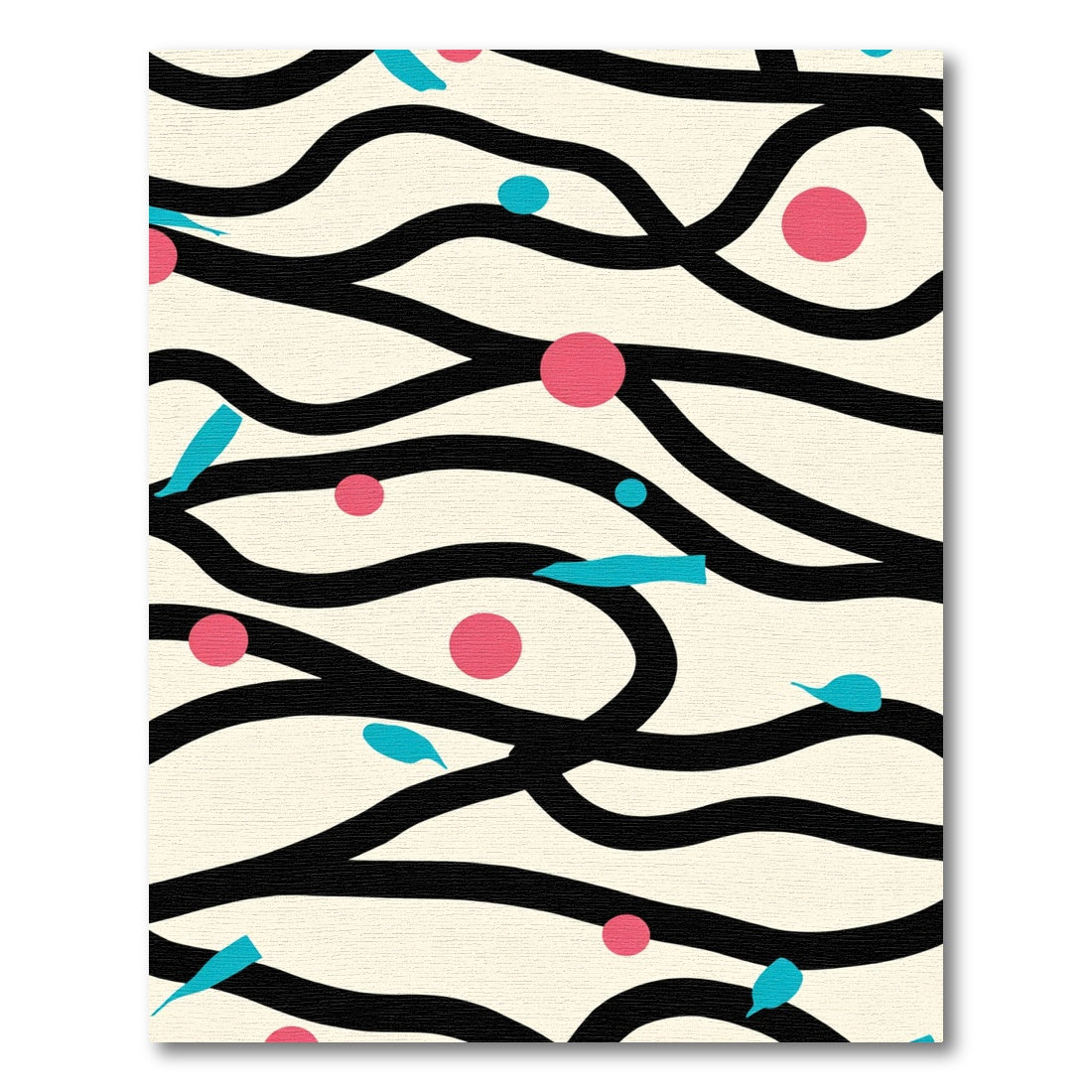 Whimsical Cream Black Flowing Circles Rug