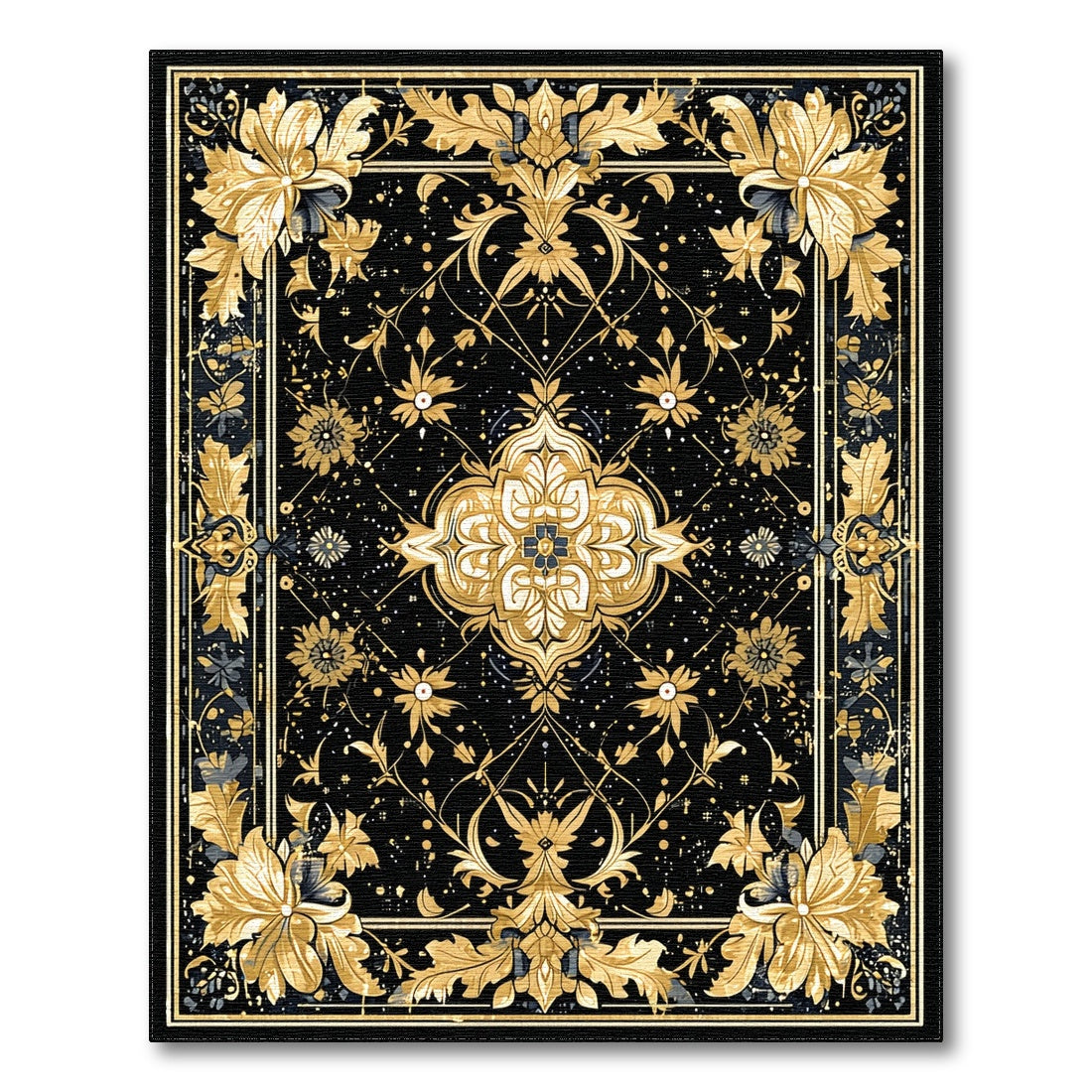 Gold and Silver Gold Floral Medallion Area Rug