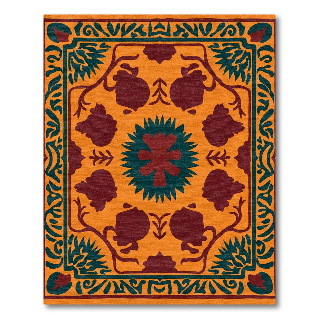 Orange Emerald Floral Fruit Medallion Rug