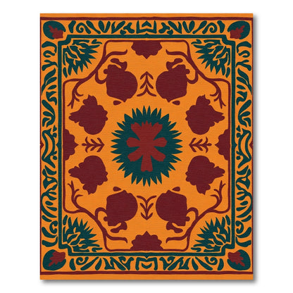 Orange Emerald Floral Fruit Medallion Rug