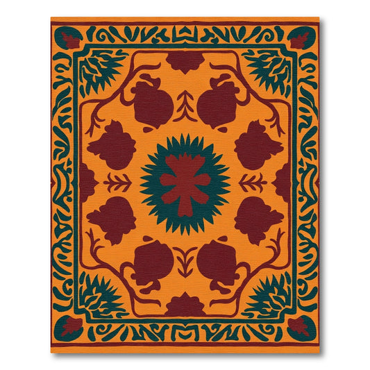 Orange Emerald Floral Fruit Medallion Rug